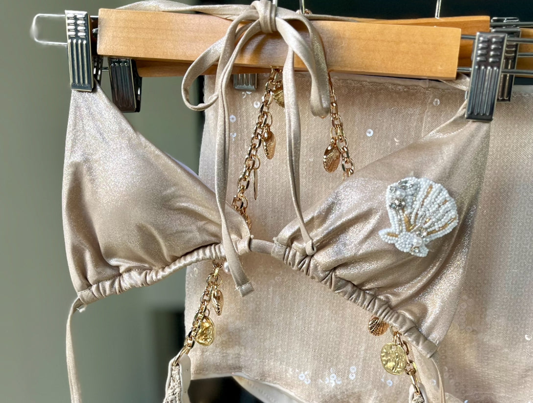 Beige beaded seashell bikini