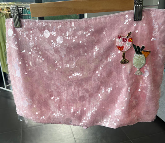 Pink beaded cocktails sequin skort