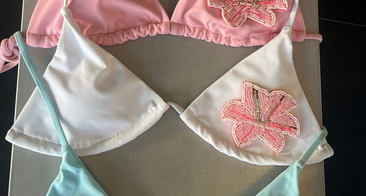 White beaded flora bikini