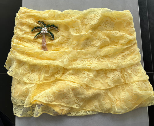 Yellow beaded palm tree lace skort