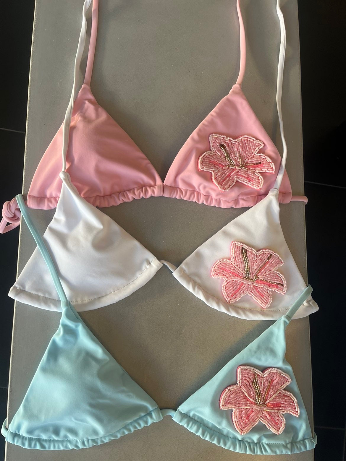 Blue beaded flora bikini