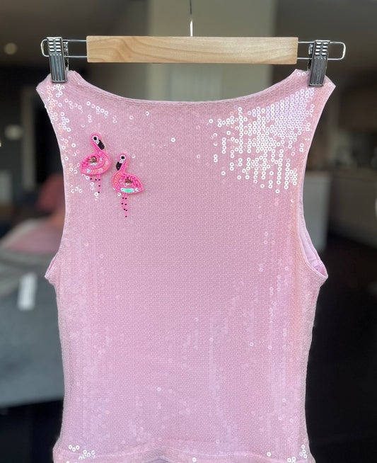 Pink beaded flamingo sequin Tank top ONLY