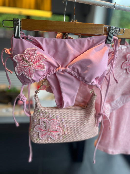 Pink beaded flora bikini