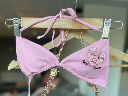 Pink beaded crab bikini