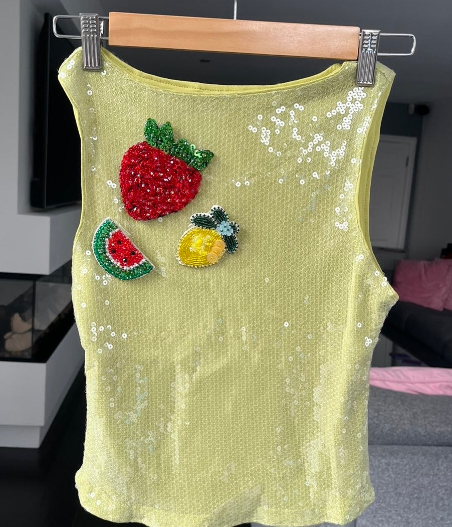 Matcha beaded summer fruits sequin tank TOP ONLY