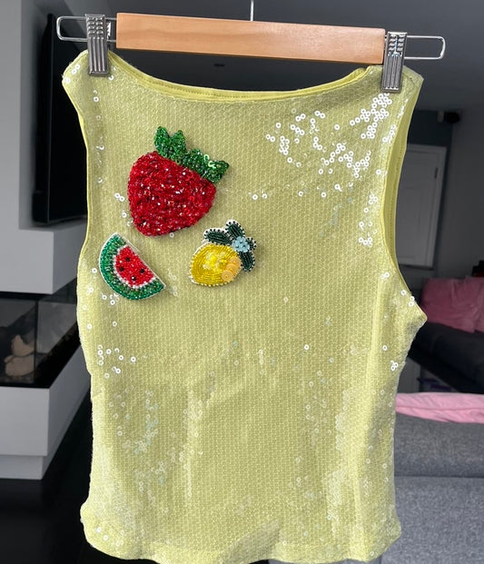 Matcha beaded summer fruits sequin tank TOP ONLY