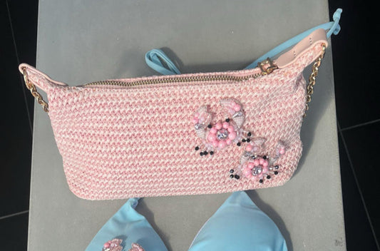 Pink beaded crab charm bag