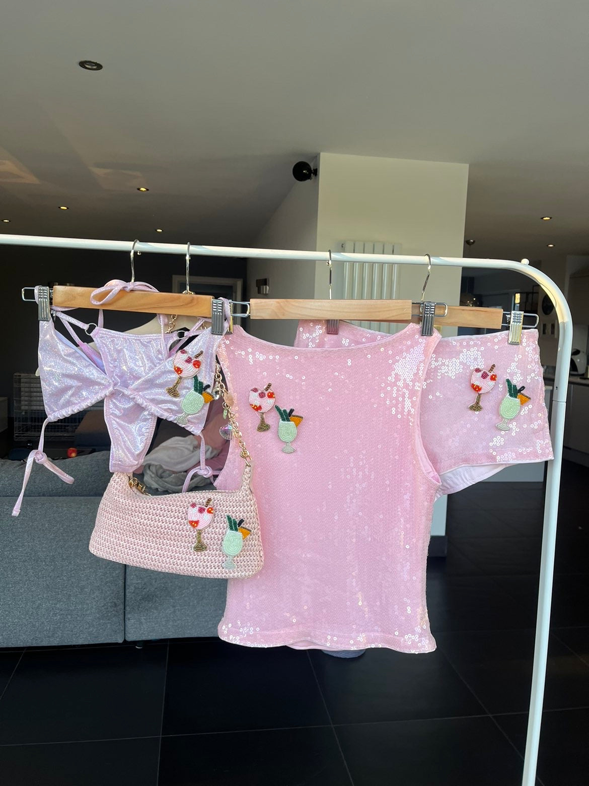 Pink beaded cocktails sequin Tank top ONLY
