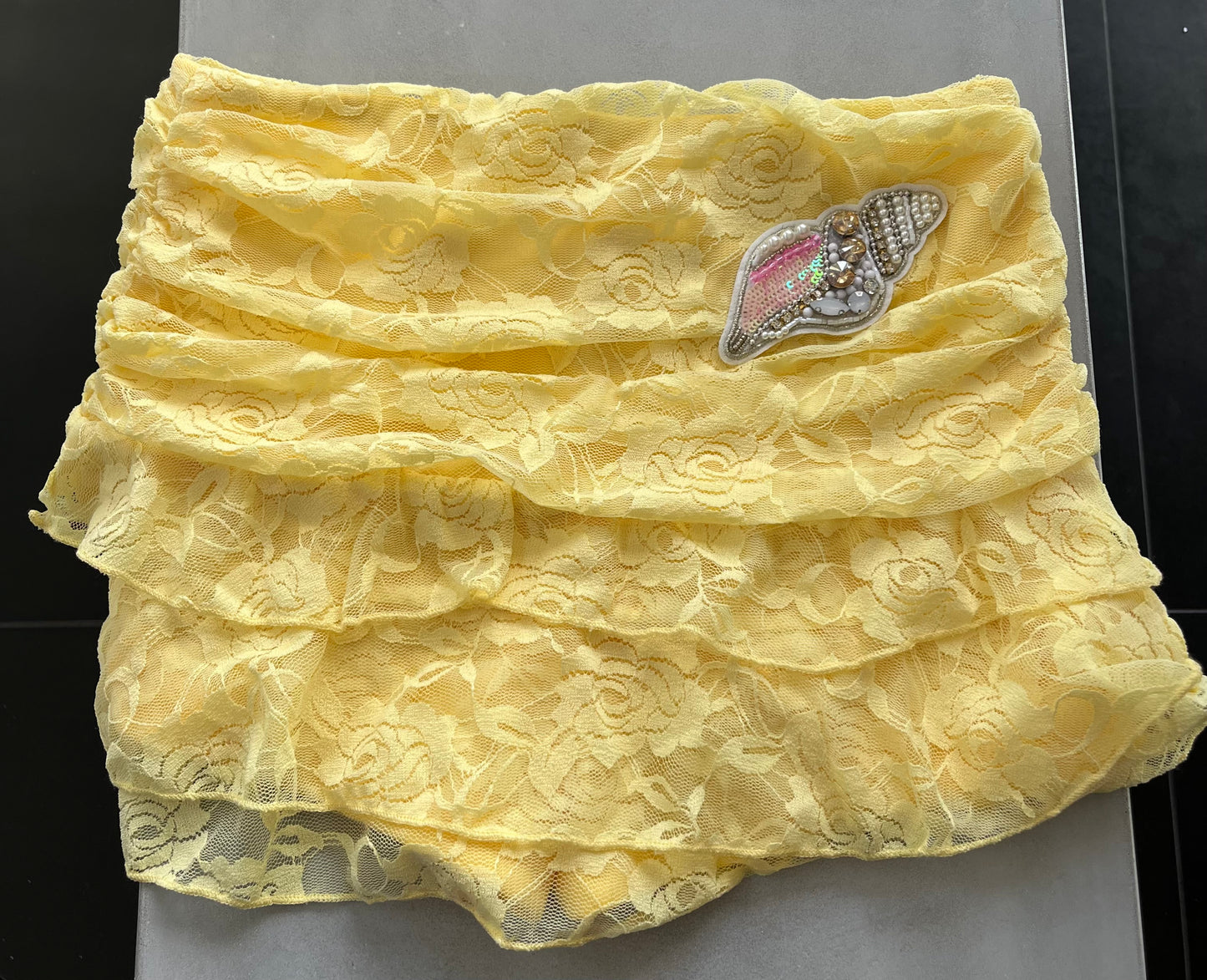 Yellow beaded shell lace skort