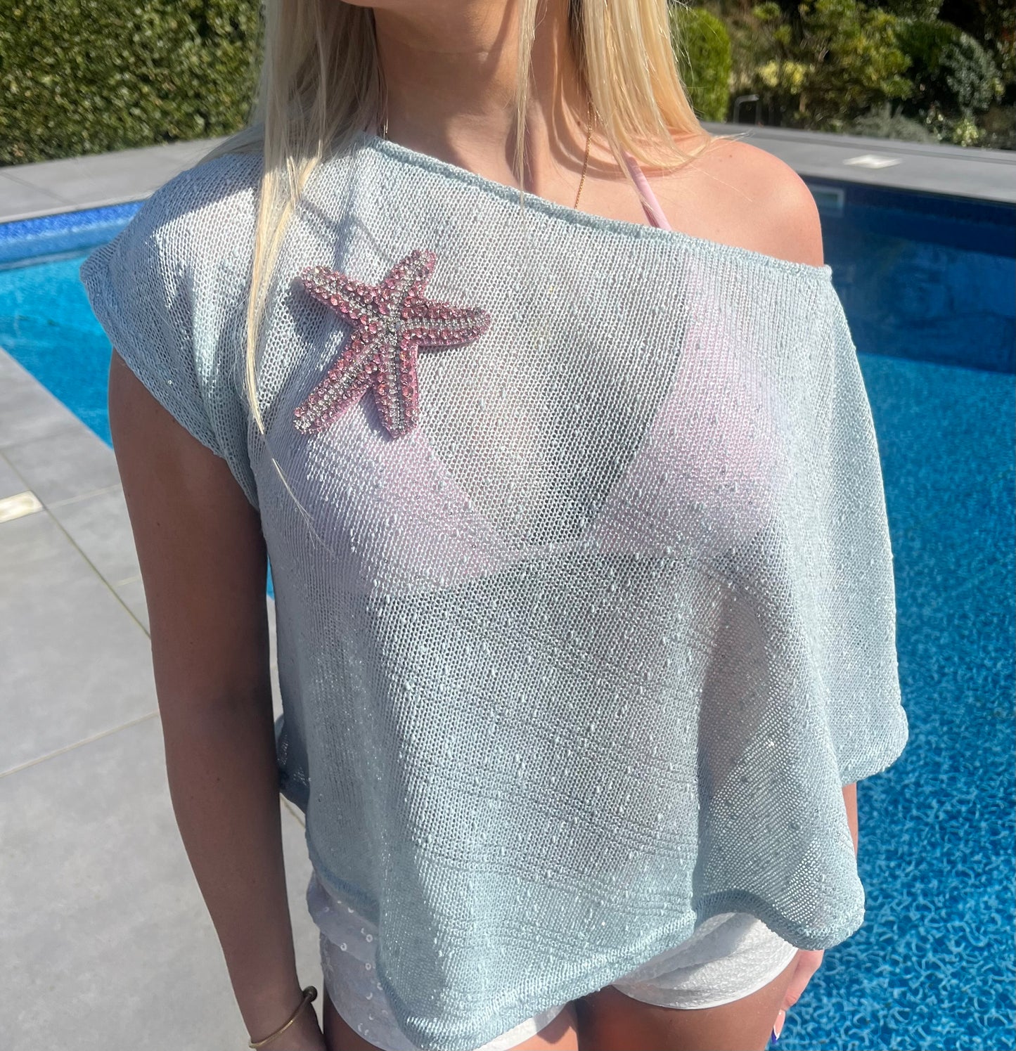 Blue Pink Gem starfish poncho cover up