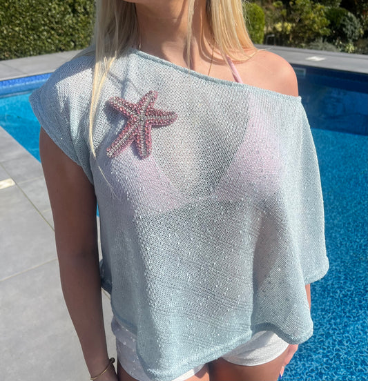 Blue Pink Gem starfish poncho cover up