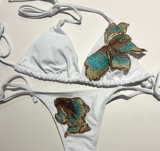 White teal blossom bikini