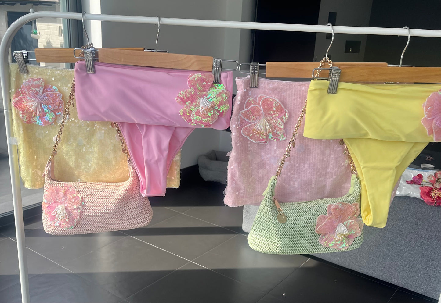 Pink flora bandeau bikini