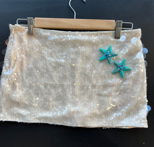 Beige double blue starfish sequin skort