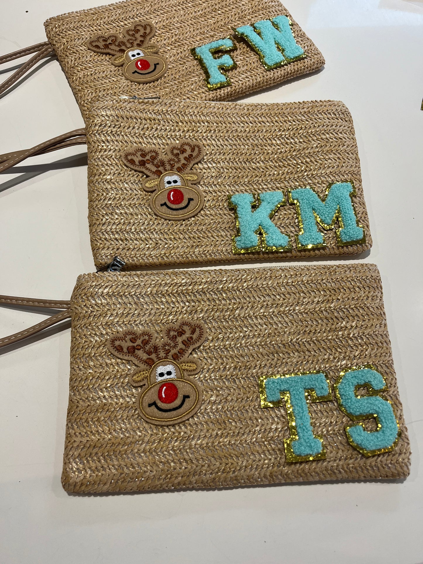 Christmas reindeer personalised clutch / pouch