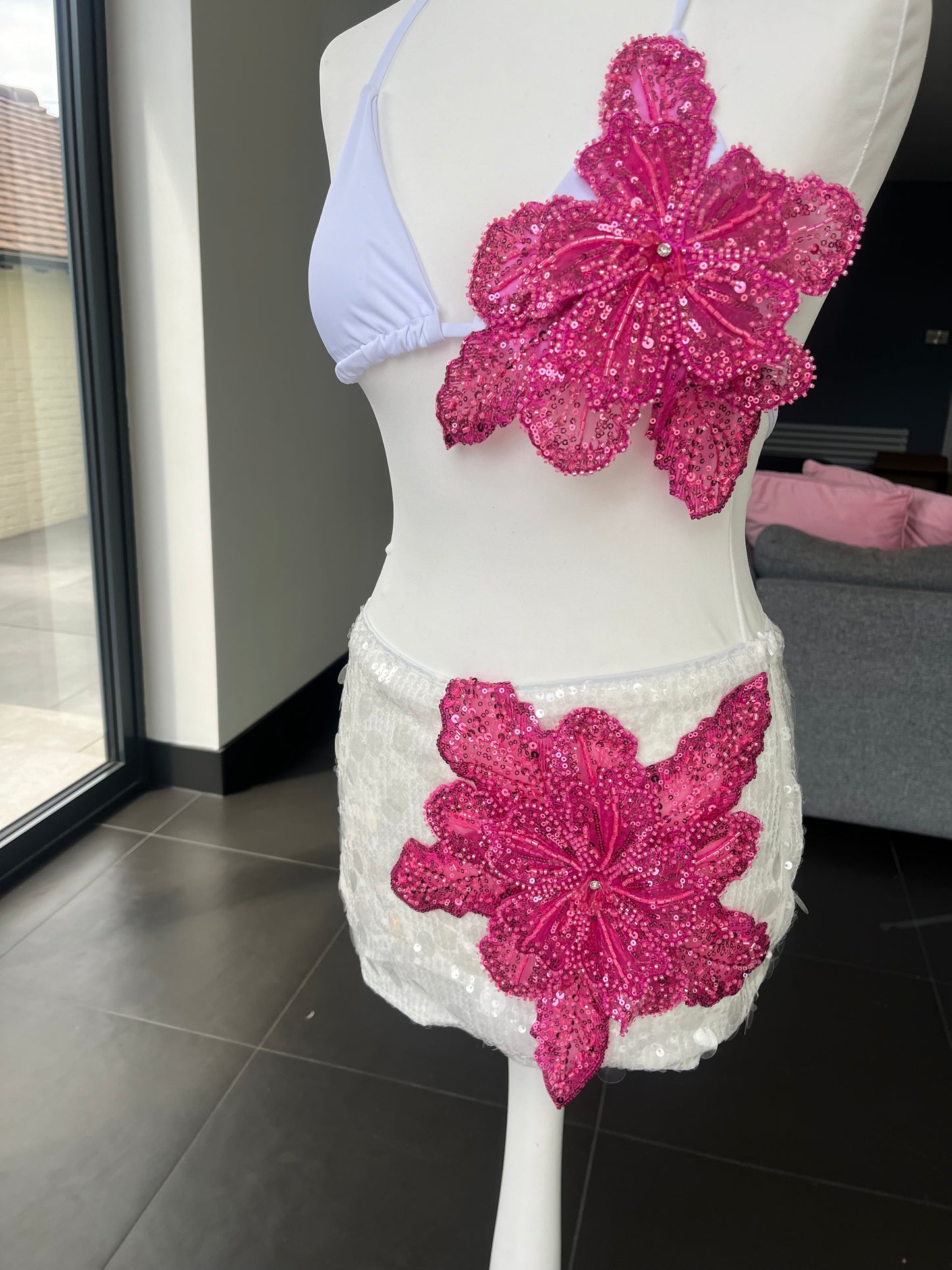 White/ hot pink Gracie sequin skort