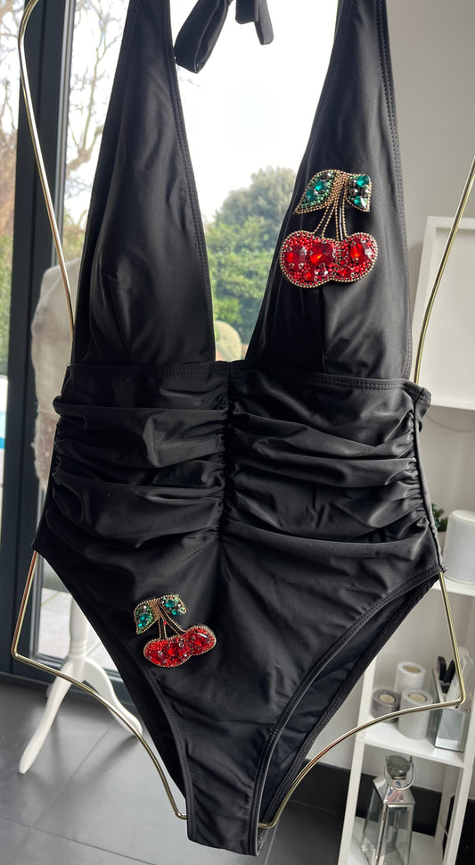 Black Gem cherry one piece swimsuit