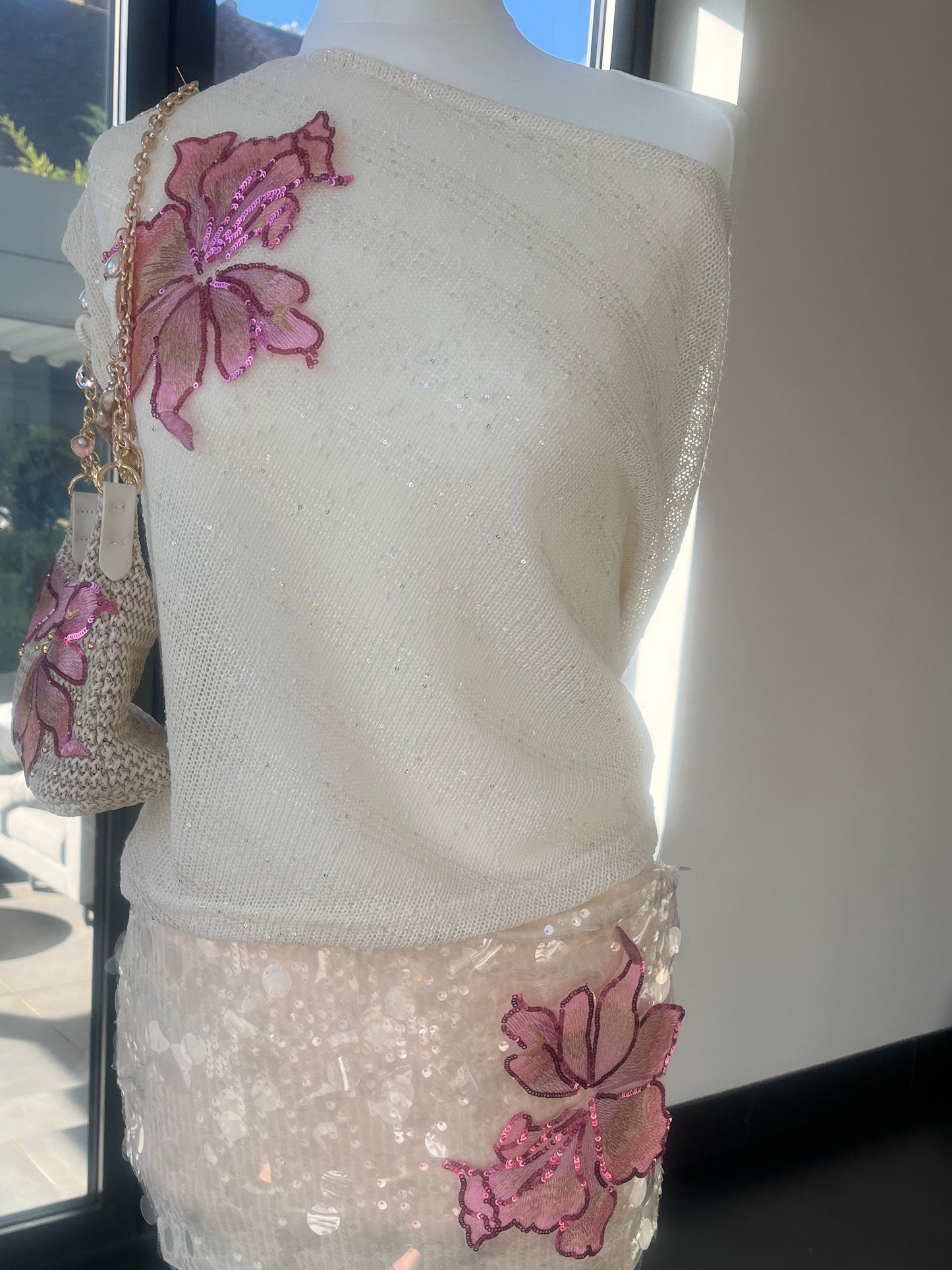 Beige Candy blossom poncho cover up