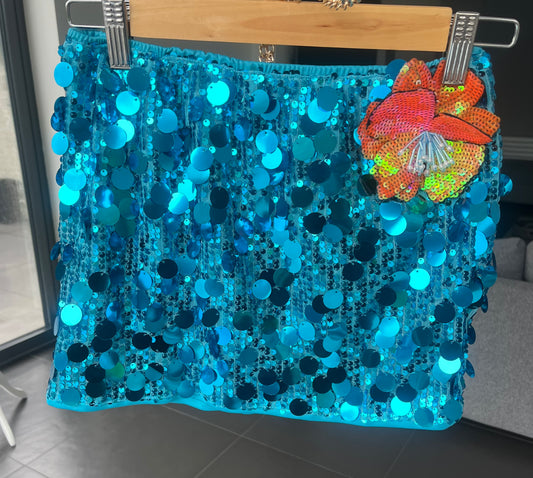 Turquoise orange flora sequin skirt