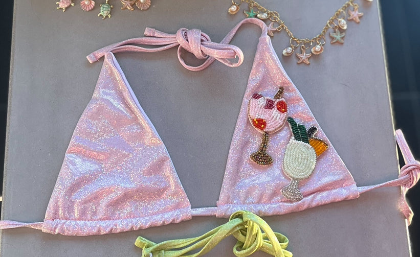 Pink sparkle beaded cocktails Micro & standard bikinis