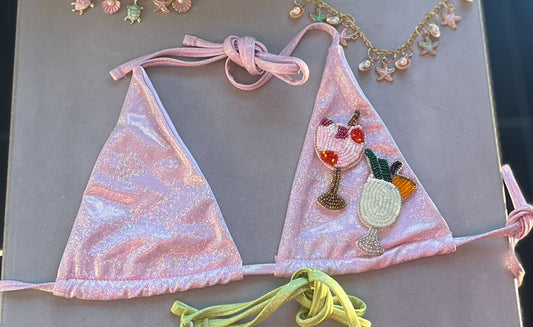 Pink sparkle beaded cocktails Micro & standard bikinis