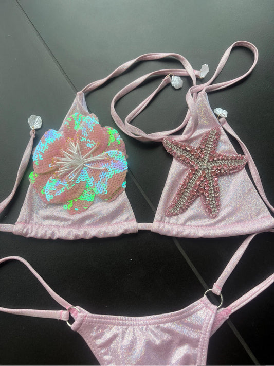 Pink sparkle flora & starfish micro & standard bikini
