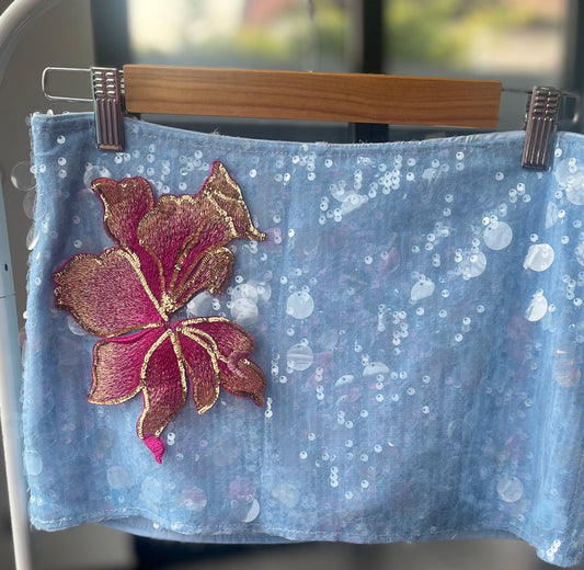 Blue pink blossom skort