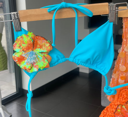 Turquoise orange flora bikini