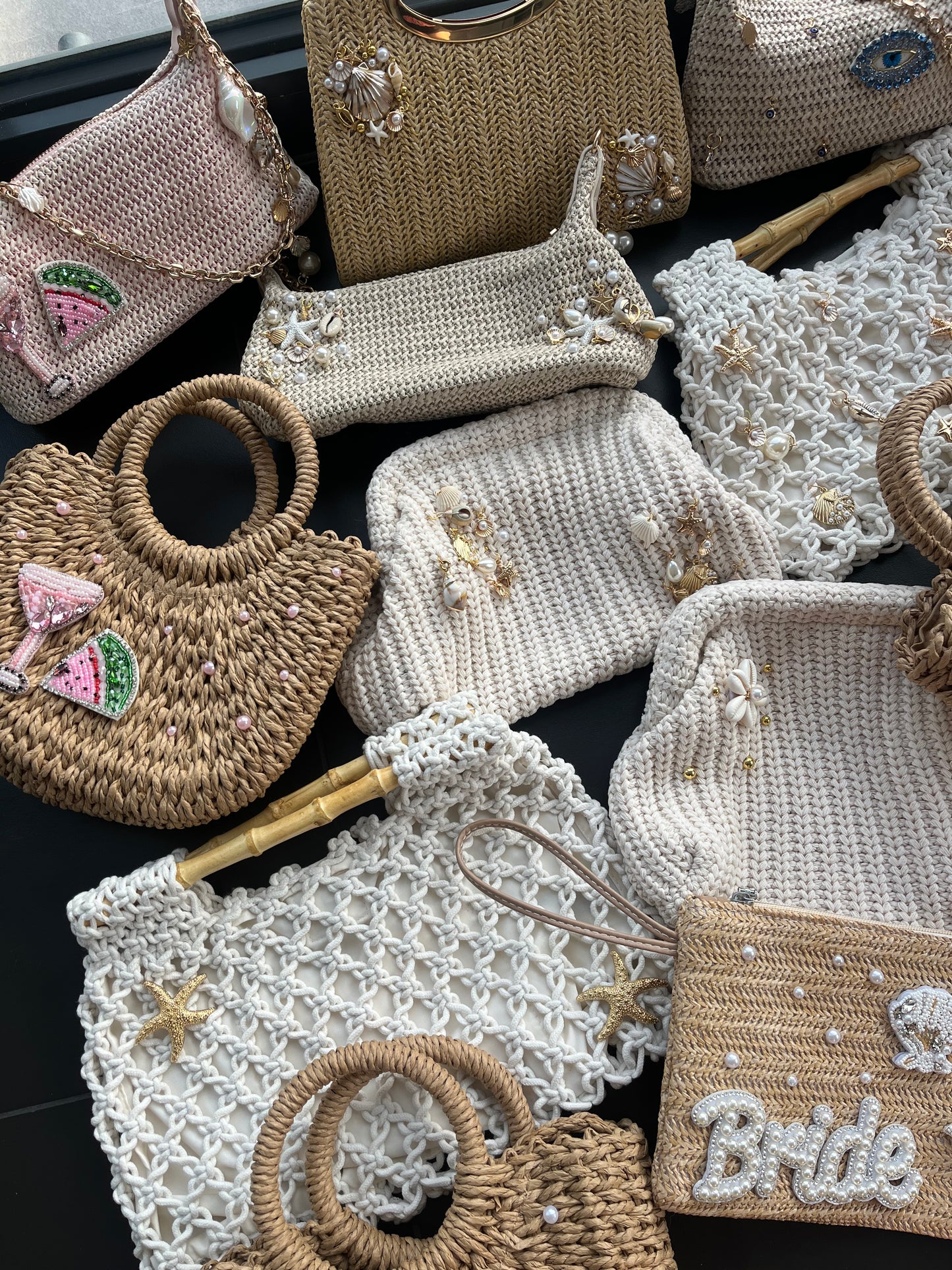 Shell multi charm handbag