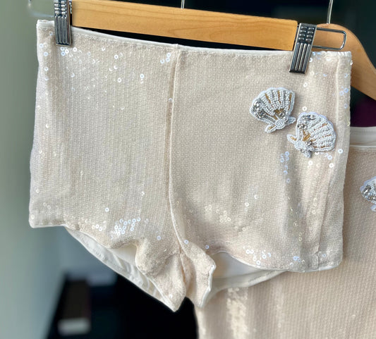 Beige beaded seashell sequin shorts ONLY