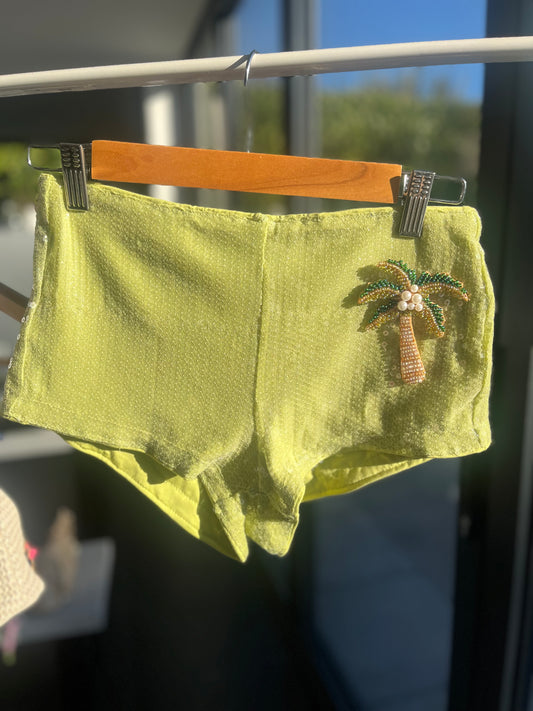Matcha beaded Palm tree sequin shorts ONLY