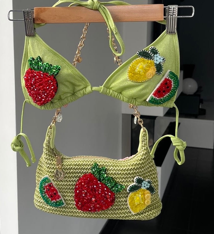 Matcha beaded summer fruits bikini