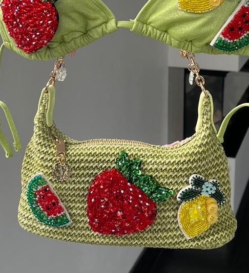 Matcha beaded summer fruits charm bag
