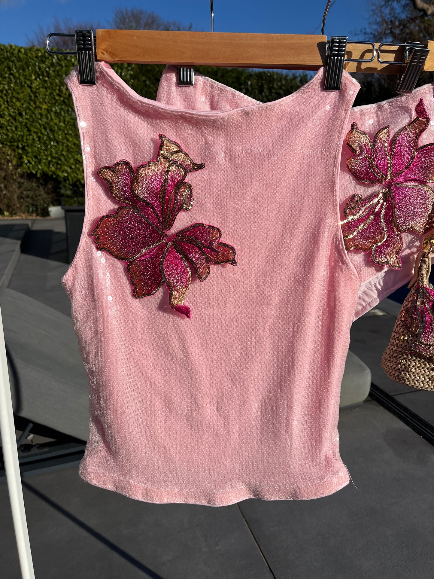 Pink blossom sequin Tank top ONLY