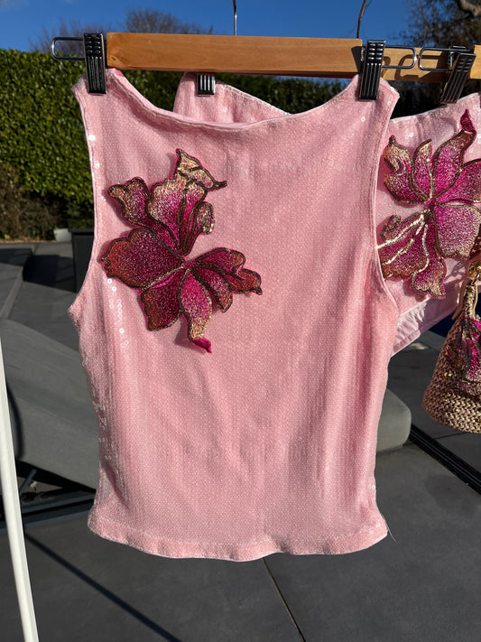 Pink blossom sequin Tank top ONLY
