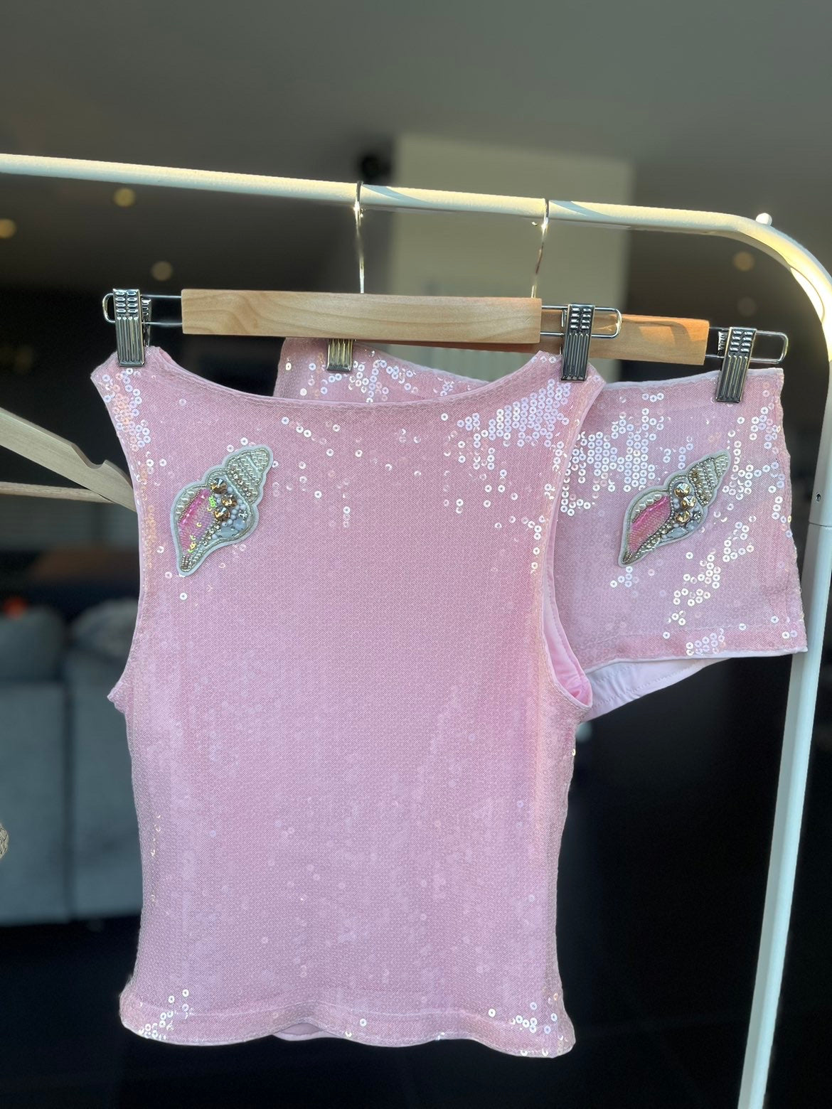 Pink beaded shell shorts ONLY