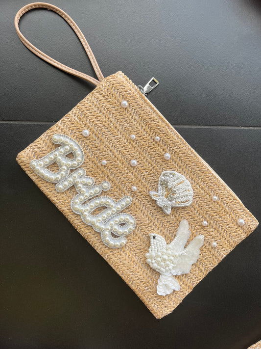 Beige bridal pouch / clutch bag