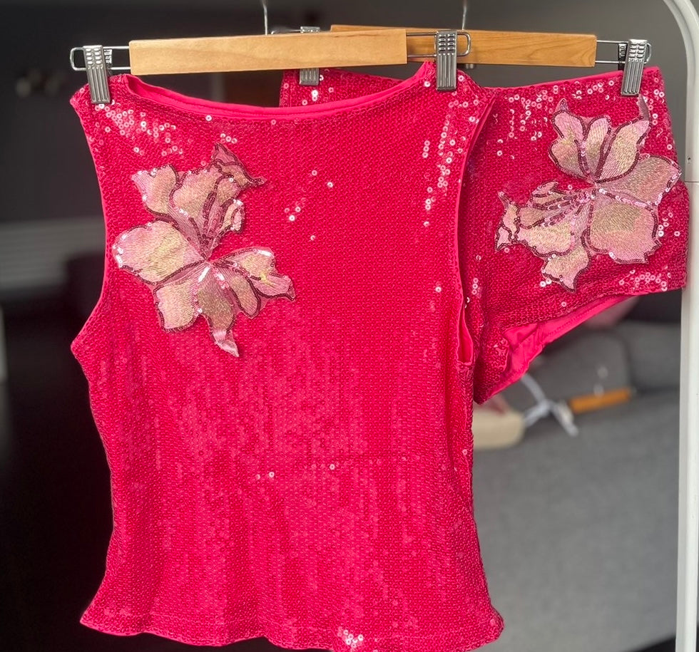 Hot pink Candy blossom sequin tank & shorts SET