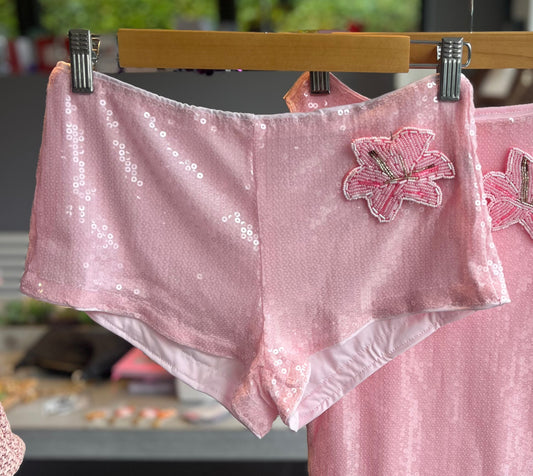Pink beaded flora shorts ONLY