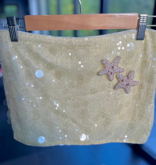 Yellow pearl starfish sequin skort