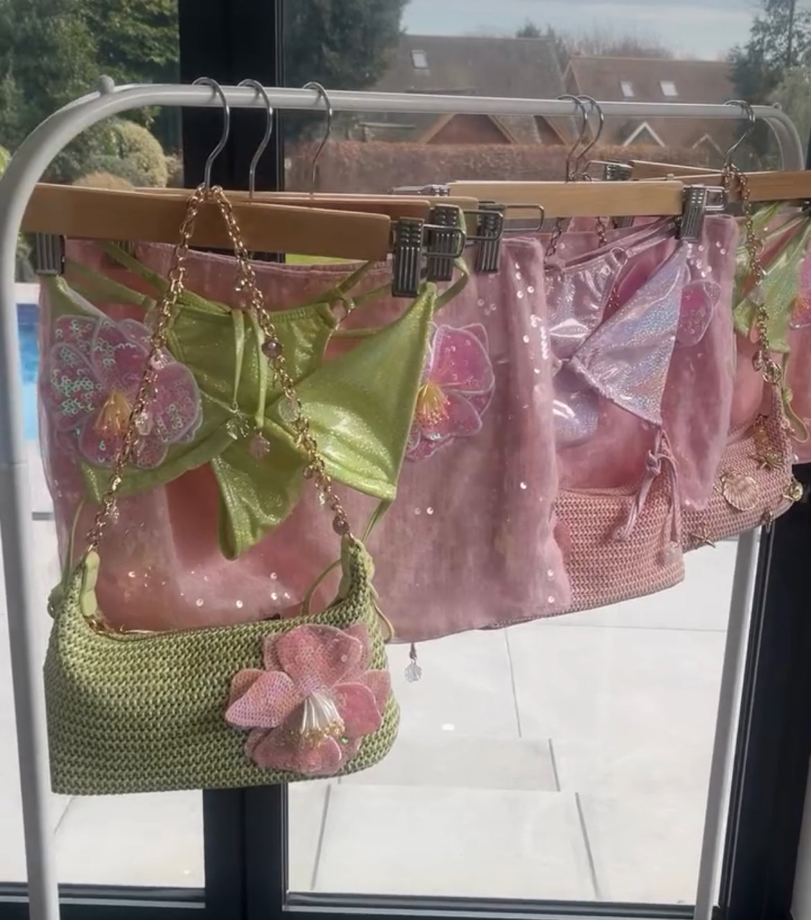 Pink / pink flora sequin skort