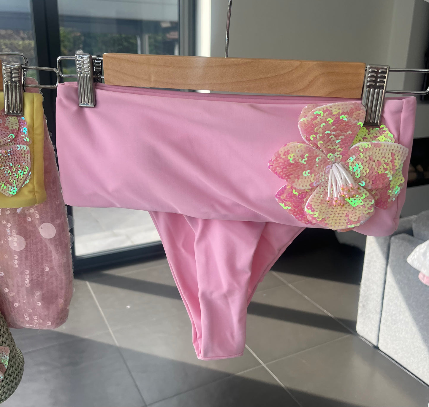Pink flora bandeau bikini