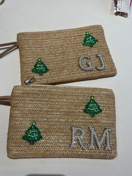 Christmas tree personalised clutch / pouch bag