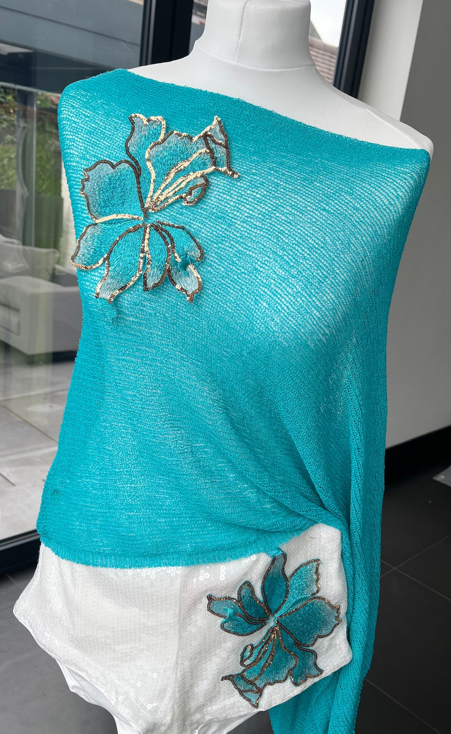 Teal Ocean blossom poncho cover up