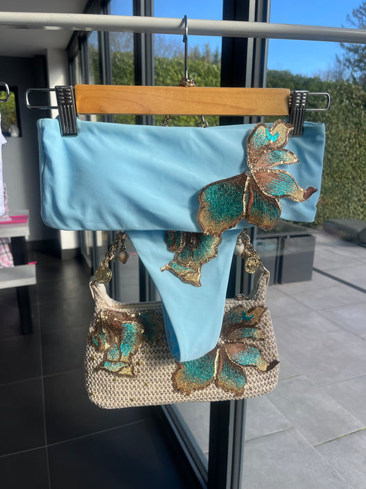 Blue Teal blossom bandeau bikini