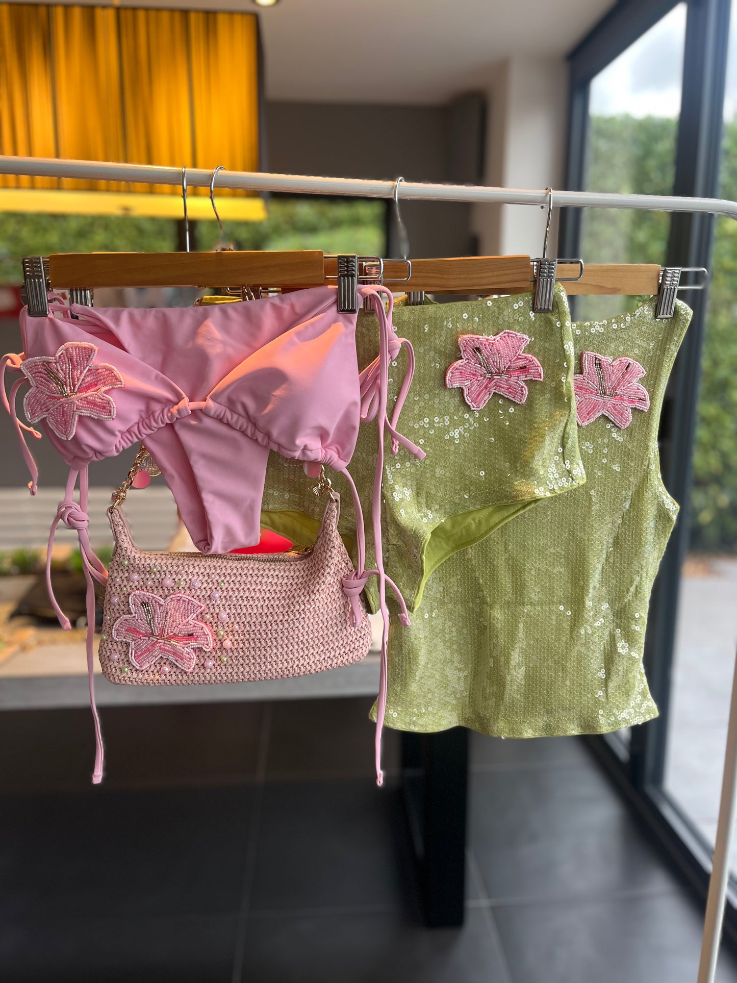 Matcha beaded flora tank & shorts SET