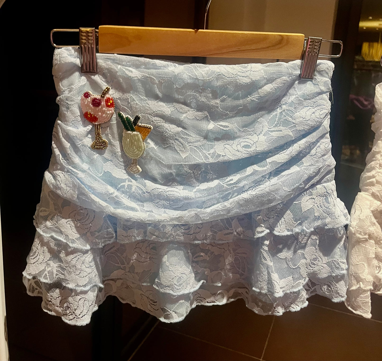Blue beaded cocktails lace skort