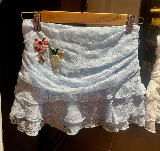Blue beaded cocktails lace skort