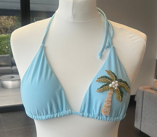 Blue beaded palm tree bikini
