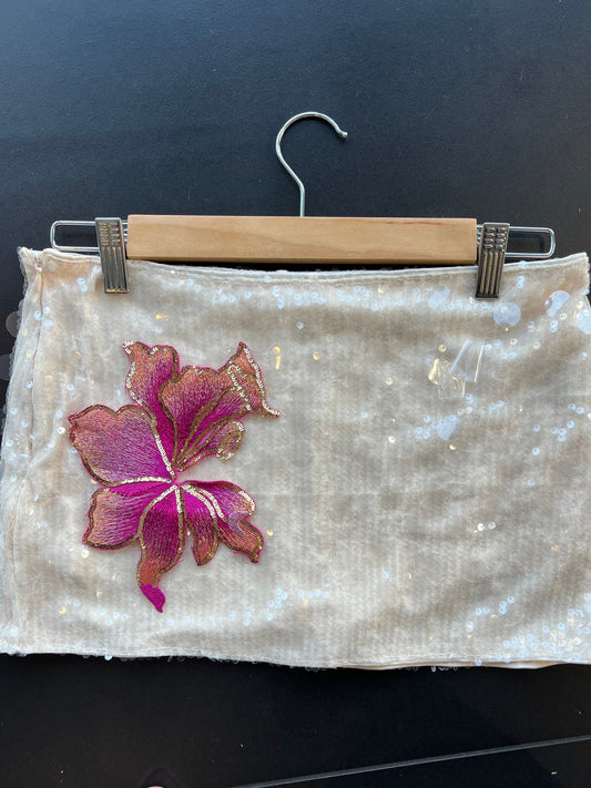 Beige pink blossom sequin skort
